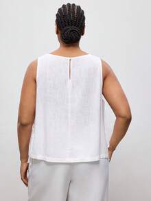Maija 2025新款加大码女式亚麻休闲无袖背心，侧开衩蝴蝶结设计，舒适百搭，适合音乐节、演唱会、乡村音乐活动、海滩、度假以及春夏日常穿着。 - 白色 - 查看 3