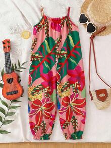 Young Girl Vacation Casual Chiffon Ditsy Floral Jumpsuit - Multicolor - View 2