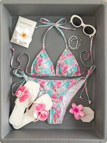 Sweetra Bộ bikini 2 mảnh dành cho nữ, họa tiết vỏ sò thường ngày, thích hợp cho mùa xuân, mùa hè, kỳ nghỉ, bãi biển, tiệc tùng - Nhiều màu - Xem 2
