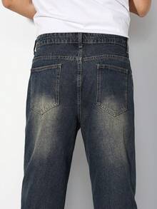 Chillumni Men's Vintage Washed Straight Leg Casual Jeans - Medium Wash - View 7