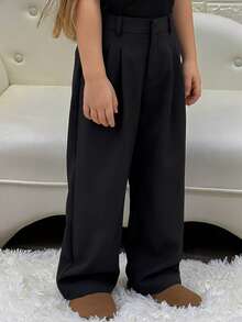 DAZY Tween Girls Solid Color Woven Wide Leg Pants, Fall - Black - View 7