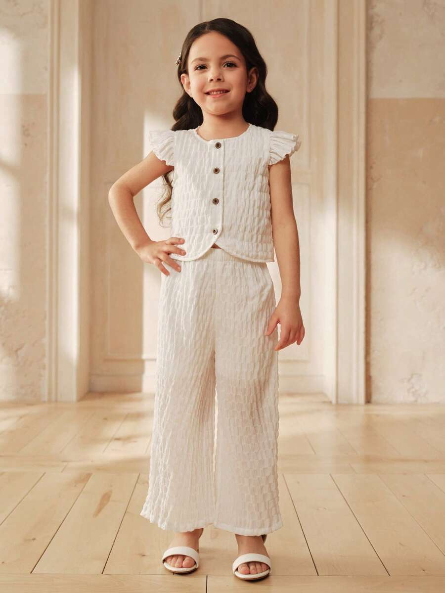Anewsta Bộ áo không tay và quần ống đứng bằng vải có họa tiết dành cho bé gái. - trắng - Xem 1