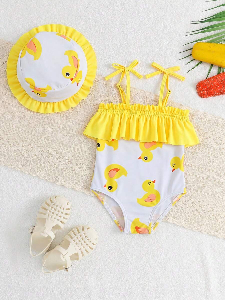 SHEIN 1 bộ đồ bơi liền thân thời trang đơn giản thường ngày cho bé gái - Màu vàng - Xem 1