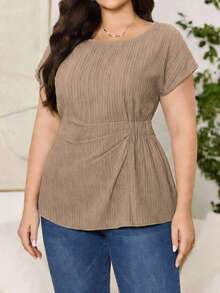 Reflora Plus Size Women's Casual Minimalist Shirt - Khaki - View 5