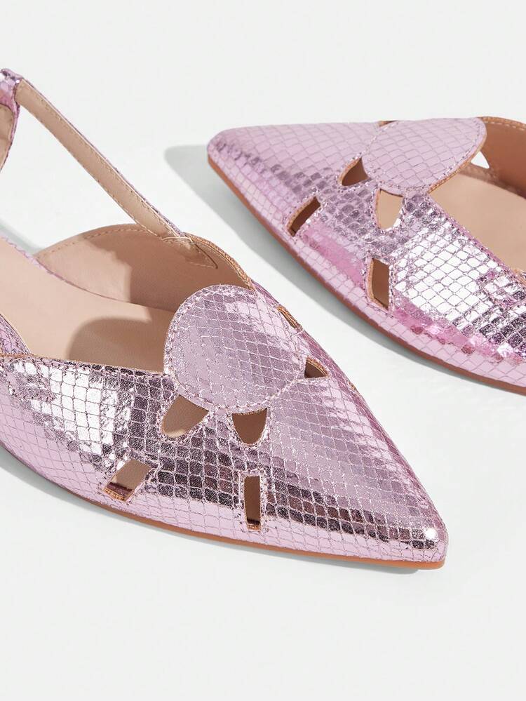 CUCCOO TILAWA Women's Pointed Metal Snake Pattern Computer Car Line Splicing Daily Travel Casual Versatile Fashion Slingback Flat Shoes