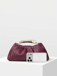MOTF PREMIUM BOLSO DE MANO DE MUJER DE PU TEJIDO CON RELIEVE, HERRAJES FINOS - Trenza burdeos - Ver 4