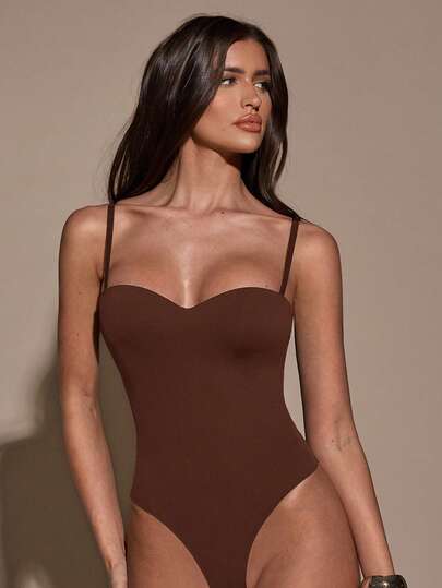 SHEIN BAE Women's Solid Color Sexy Fashion Camisole Bodysuit