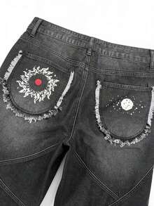 ROMWE MEN Street Life Men's Casual Washed Distressed Denim Shorts, Summer - Black - View 3
