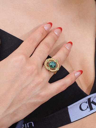 Glisma 女士时尚优雅复古圆形戒指，适合各种场合，尽显古典韵味，金属质感，宝石镶嵌，送给妈妈/女士/女孩/母亲，高端品质，复古优雅