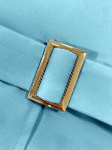 SHEIN Franclia Women's Light Blue,Summer,Elegant,Party Camisole,Black & White Patchwork Sweetheart Neck Ruffle Strap Top With Gold Buckle Waist Belt,Campus Style - Baby Blue - View 3