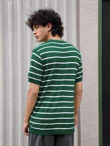 Whitmere Men's Shirt, Urban Casual Striped Business, Lightweight Knit, Loose Slim Fit Relaxed, Spring Summer - Green - View 2