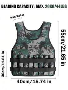 Verstellbare Gewichtsweste 20kg/44lbs Maximallast - Gewichtsweste für Männer & Frauen, ideal für Muskeltraining, Fitness, Gewichtsverlusts, Laufen, Aerobic, Krafttraining, Camouflage/Schwarz, Trainings-Weste mit verstellbarem Gewicht - Verschiedenfarbig - Übersicht 5