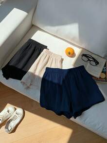 Comfortcana 3pcs Women's New Fashion Multi-Color Linen Shorts - Navy Blue - View 6