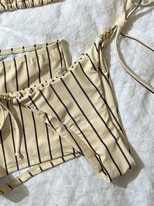 Swim Mod Women's Summer Beach Striped Halter Tie Sexy Bikini Swimsuit Set - Multicolor - View 8