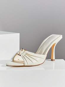 SHUZIA Giày sandal cao gót mũi nhọn màu trắng ngà giả da PU đa năng dành cho nữ, thích hợp cho khiêu vũ, nghỉ dưỡng, dự tiệc, đám cưới, công sở. - trắng - Xem 7
