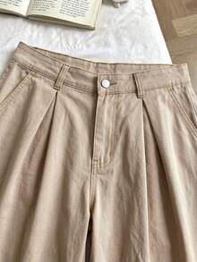 SHEIN Comfortcana Bộ đồ nữ gồm áo hai dây, viền bèo nhún và quần jean, thích hợp cho mùa hè. - Màu Khaki - Xem 3