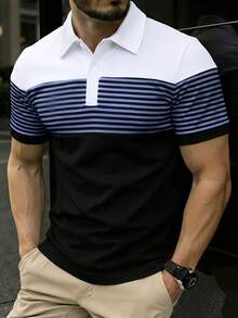 Manfinity Homme 男士撞色休闲百搭通勤短袖Polo衫 - 彩色 - 查看 3