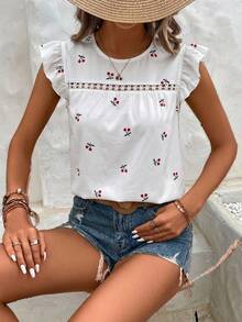 SHEIN Frenchy 樱桃印花短袖圆领夏季T恤 - 彩色 - 查看 7