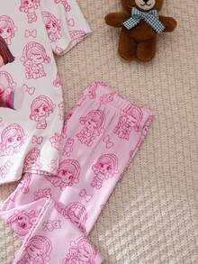 SHEIN Bộ đồ ngủ 2 mảnh dễ thương, thoải mái cho bé gái, họa tiết mây, sao, trăng, kẻ caro, gồm áo tay ngắn và quần legging. - Nhiều màu - Xem 4