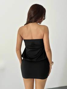 SHEIN PETITE Vestido mini sexy sin tirantes para mujer, verano, vestidos de verano para mujer, mujer pequeña - Negro - Ver 3