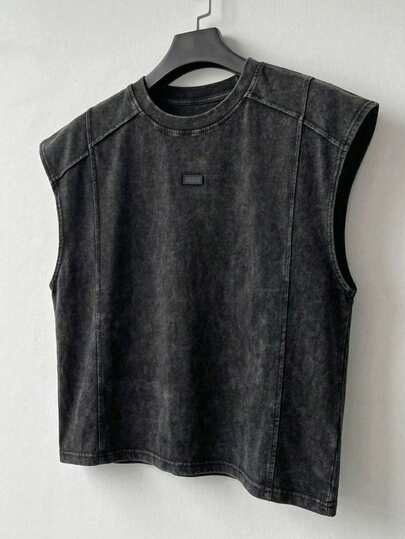 SWAVVY Camiseta de manga corta casual y holgada para hombre, talla estándar, en color negro con efecto lavado