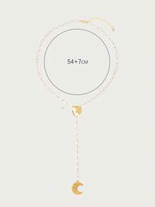 Glisma 优雅时尚设计玻璃珠项链，配月亮吊坠，优美毛衣链项链 - 金色 - 查看 9