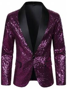 Manfinity AFTRDRK Men's Contrast Color Lapel Sequin Single-Breasted Blazer For Ceremony - Purple - View 4