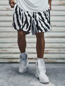 Modcrash 男士休闲抽绳腰斑马纹短裤，夏季 - 彩色 - 查看 4