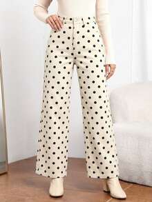 Jeans de pierna recta con estampado de lunares - Beis - Ver 6