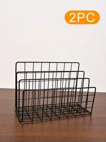 1/2PCS Metal Wire Desktop Mail Organizer Sturdy Holder For Letters Mail Books Postcards Brochures Documents Office Supplies Desk Storage Rack File Sorter - Three-compartment Envelope Holder - View 12