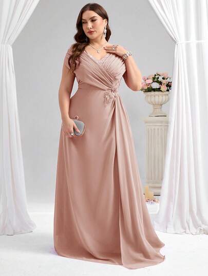 Coutiva Plus Size Women Pleated Design Elegant Mother Of The Bride Dress