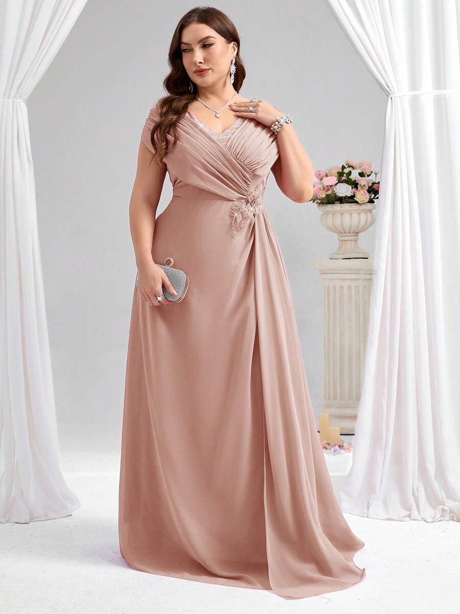 Coutiva Plus Size Women's Elegant Formal Wedding Evening Gown,Dusty Pink Summer Pleated Mother Of The Bride Dress,Sequin Mermaid Gala Bridesmaid Dress - Dusty Pink - View 1