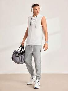 Driftmere 男式休闲拉链细节抽绳腰部运动慢跑运动裤 - 淺灰色 - 查看 3