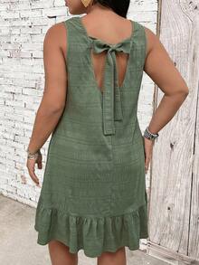 EMERY ROSE Đầm lửng màu xanh nhạt thời trang mùa xuân với bèo nhún và dây buộc dành cho nữ - màu xanh lá - Xem 4