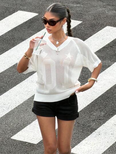 Muchica Women's Solid Color Raglan Sleeve V-Neck Casual Knit Top