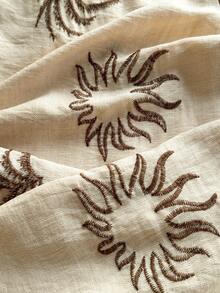 Comfortcana Summer Solid Color Textured Crinkle Fabric Loose Drawstring Tie Waist Casual Vacation Wide Leg Pants, Plus Size - Beige - View 4