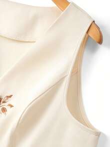 GlowEve CURVE Plus Size Women's White Elegant Summer Flowy Everyday V-Neck Metal Button Sleeveless Leaf Embroidery Blouse,French Chic Vintage Vest Tops For Work - Apricot - View 4