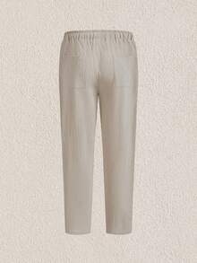 Mercer Haus Men's Cotton Solid Color Pocketed Pants, Fashion For Summer, Fall , Suitable For Summer Tropical Holiday Vacation In Hawaii. - Khaki - View 4