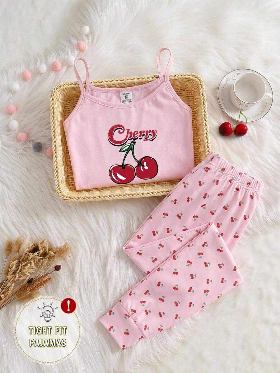 Bộ đồ ngủ ngắn bó sát họa tiết hoạt hình dành cho bé gái tuổi teen, gồm áo hai dây và áo hai dây, gồm 2 món, thích hợp cho mùa hè. - Nhiều màu - Xem 1