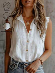 Women's Casual Lace Trim Sleeveless Top, Basic Vacation Wear, Spring/Summer - White - View 1