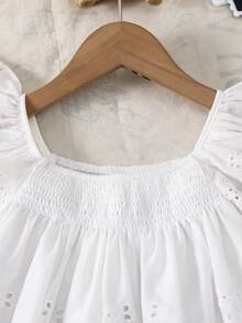 SHEIN Young Girl Woven Solid Color Ruffle Collar Pleated Casual Dress - White - View 6