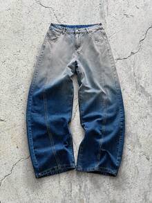EVRINFINITE Jeans azules de pierna acampanada y ajuste holgado con efecto desgastado para hombre - Azul lavado oscuro - Ver 1