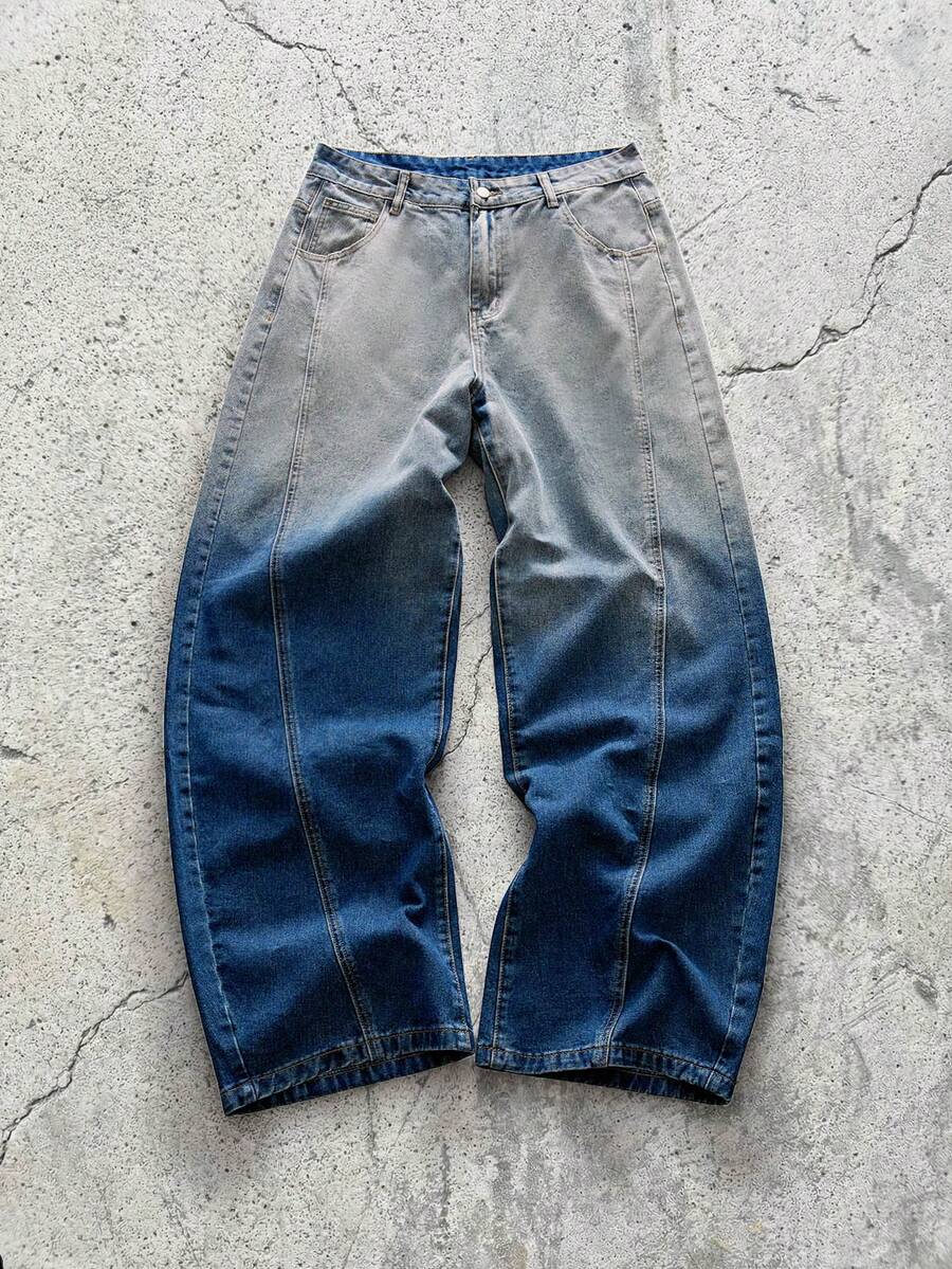 EVRINFINITE Jeans azules de pierna acampanada y ajuste holgado con efecto desgastado para hombre - Azul lavado oscuro - Ver 1