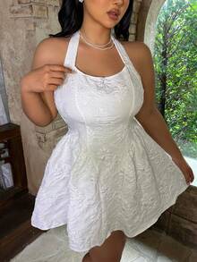 Lyrianda 大码女士优雅提花吊带连衣裙 - 白色 - 查看 3