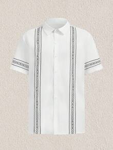 Mercer Haus Men's Geometric Collar Short Sleeve Woven Shirt Set, Pocket, Drawstring, Button Front, Summer, Multicolor, Matching Set, Lightweight, Breathable, Cool Boyfriend,Husband,Father Gift - Multicolor - View 11