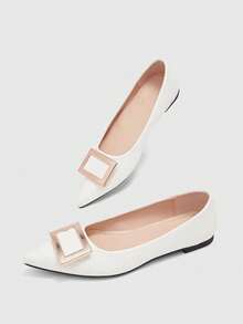 CUCCOO BIZCHIC 女鞋 女士尖头金属扣设计日常百搭平底鞋 - 米白色 - 查看 5