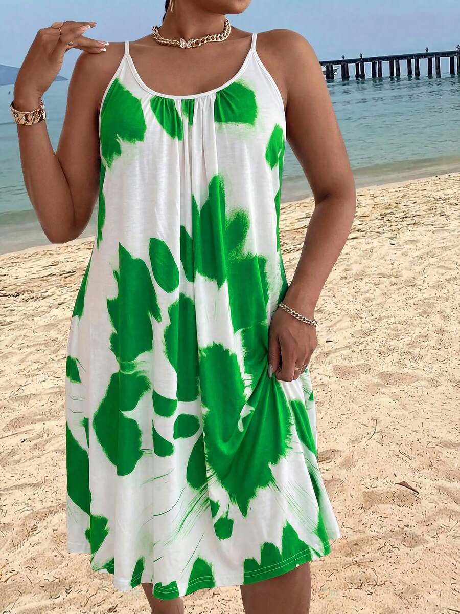 Maweii Đầm maxi dáng rộng, in họa tiết tie-dye, dây mảnh, thích hợp cho kỳ nghỉ, du lịch, nghỉ dưỡng, trang phục nghỉ mát cho nữ. - Nhiều màu - Xem 1