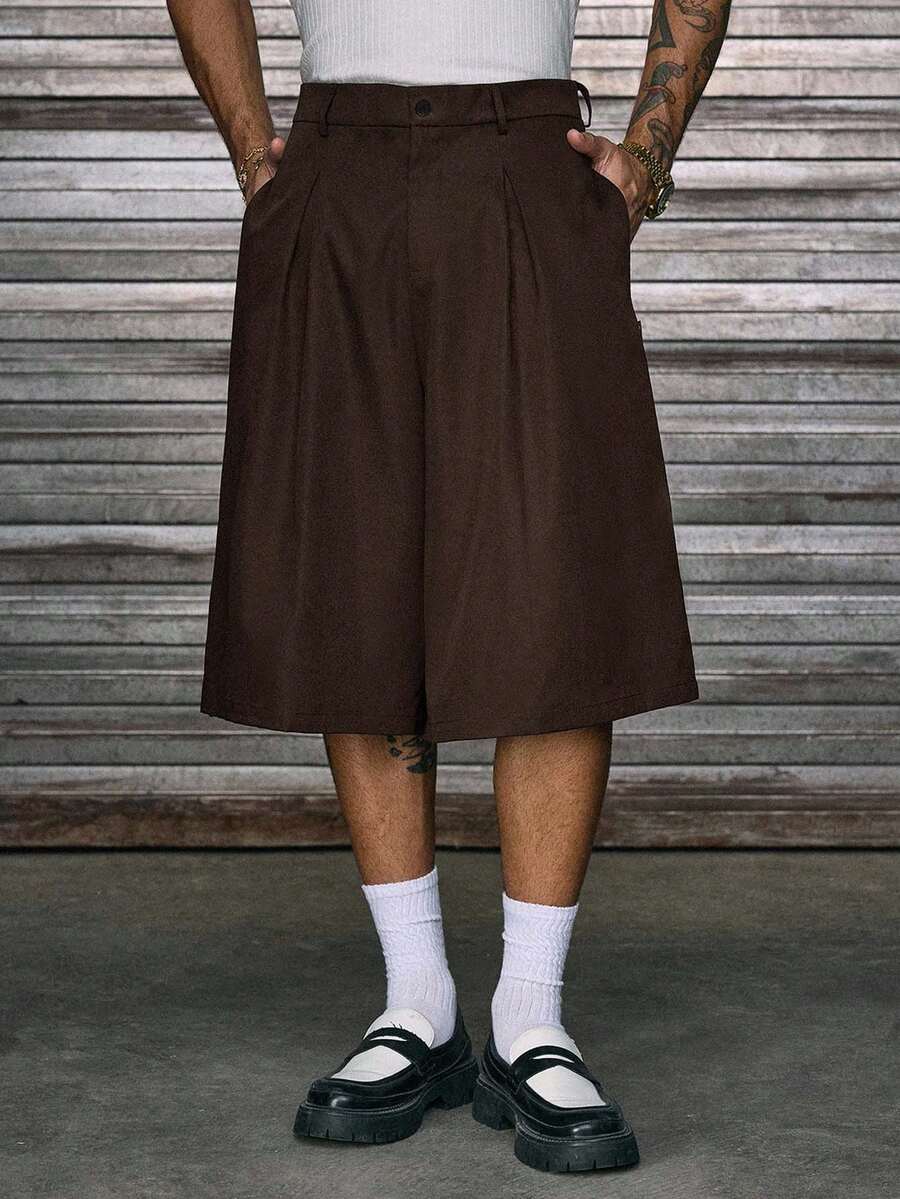 AXEPEAK Men's Loose Bermuda Shorts, Lightweight & Comfortable, Pleated Design, Suitable For Spring/Summer - Brown - View 1
