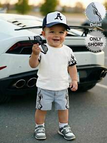 SHEIN Bubblio Baby/Toddler Boys' New Fashion Y2k Distressed Urban Street Style Flame Print Blue Denim Elastic Skinny Jeans Shorts Spring Summer,For Baby Boys Spring/Summer Dailywear Outfits,Boys Streetwear Outfits,Beach Vacation Outfits For Boys,Boys Summer Boho Outfits,Casual Clothes For Boys ,Graphic Jeans Boys,Toddler Short,2-Year-Old Boys Short,Summer Short,Casual Short - Light Wash - View 3