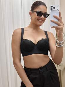 Bralution 1pc Women's Adjustable Seamless Wireless Bra, Comfy & Soft With Wide Strap For Shaping & Support Lingerie - Black - View 1